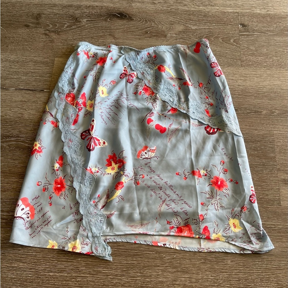 Free People Light Gray Floral Asymmetrical Lace Trim Skirt - Picture 2 of 4